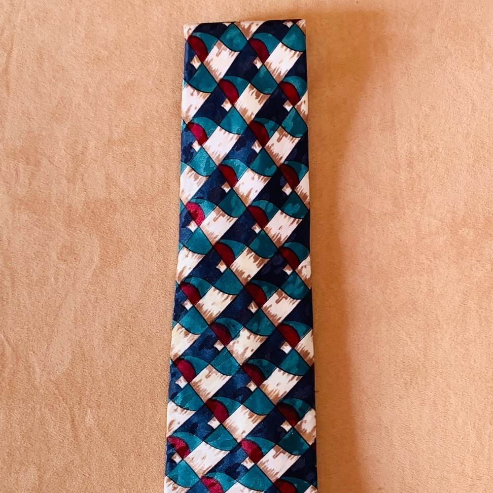 Classic Blue Teal 100% Polyester Geometric Pattern Men's Tie by KETCH